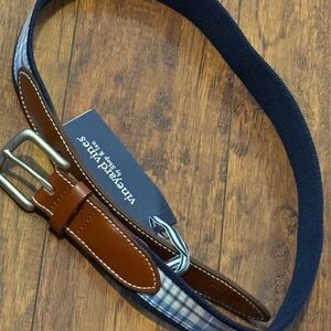Vineyard vines Shep & Ian Brown and Blue plaid leather cotton Men's Belt 32